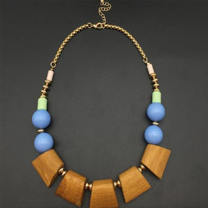 SimplyMaelle Vintage Wood and Bead Statement Necklace